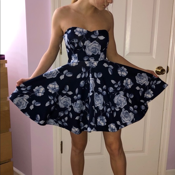 Fit and Flare Blue Flower Dress - Picture 1 of 3